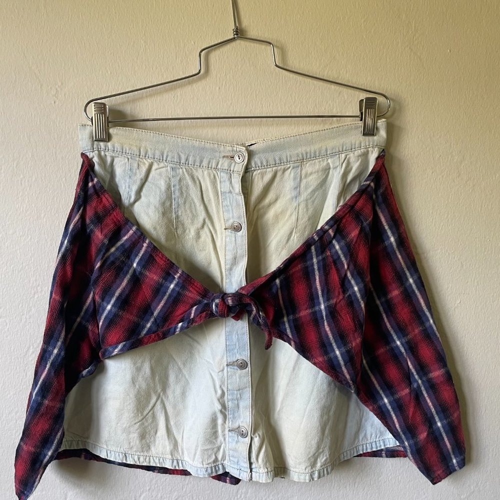 ***Light Denim Skirt with Flannel Wrap***